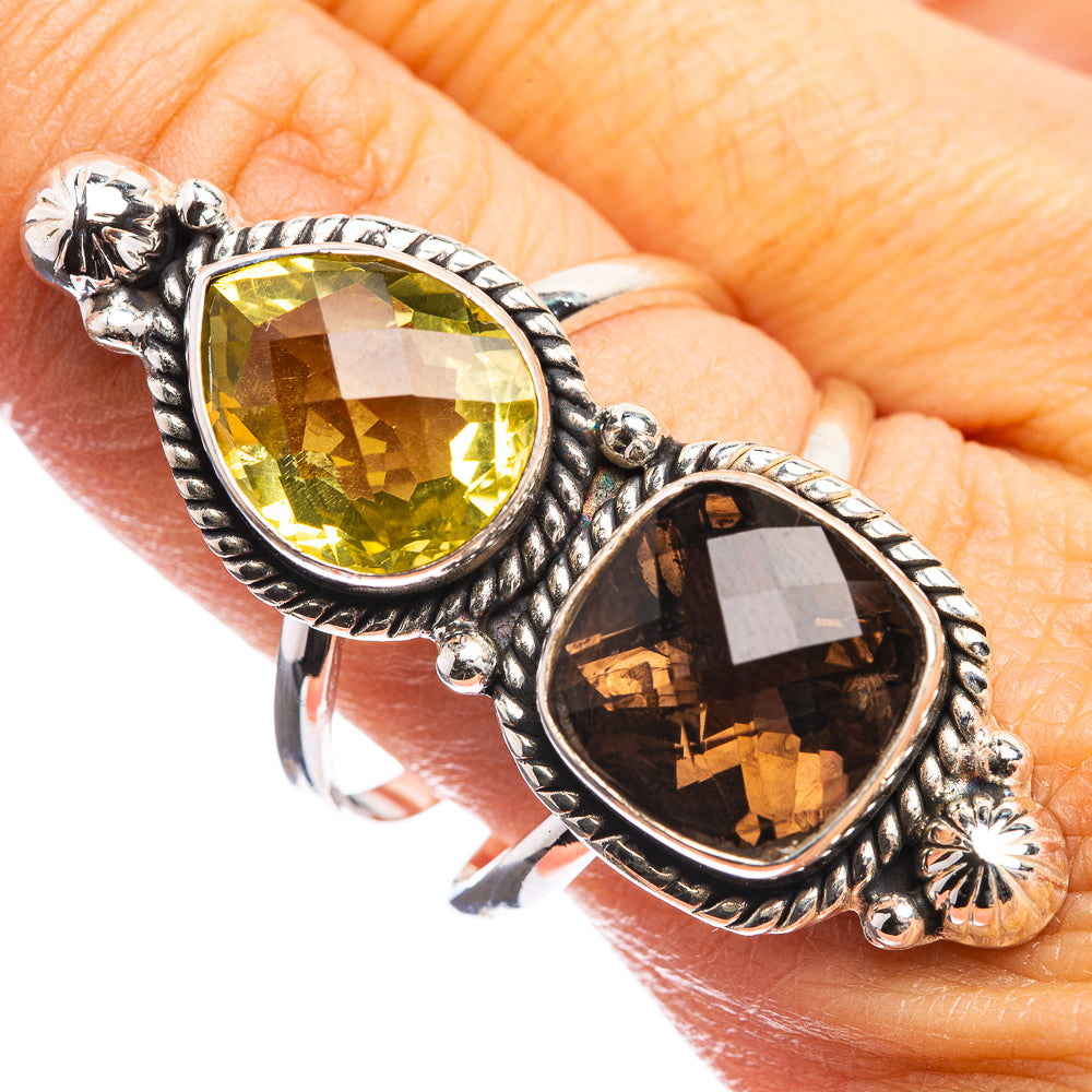 Large Smoky Quartz, Citrine Ring Size 11 (925 Sterling Silver) R143025