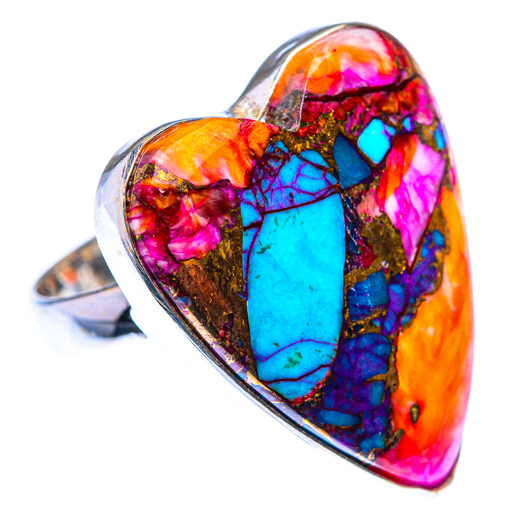 Large Kingman Pink Dahlia Turquoise Ring Size 7.5 (925 Sterling Silver) RING140214