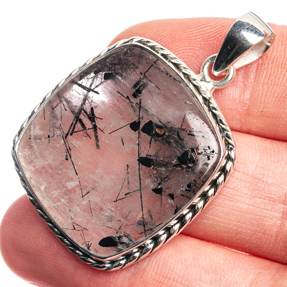 Tourmalinated Quartz 925 Sterling Silver Pendant 1 5/8"