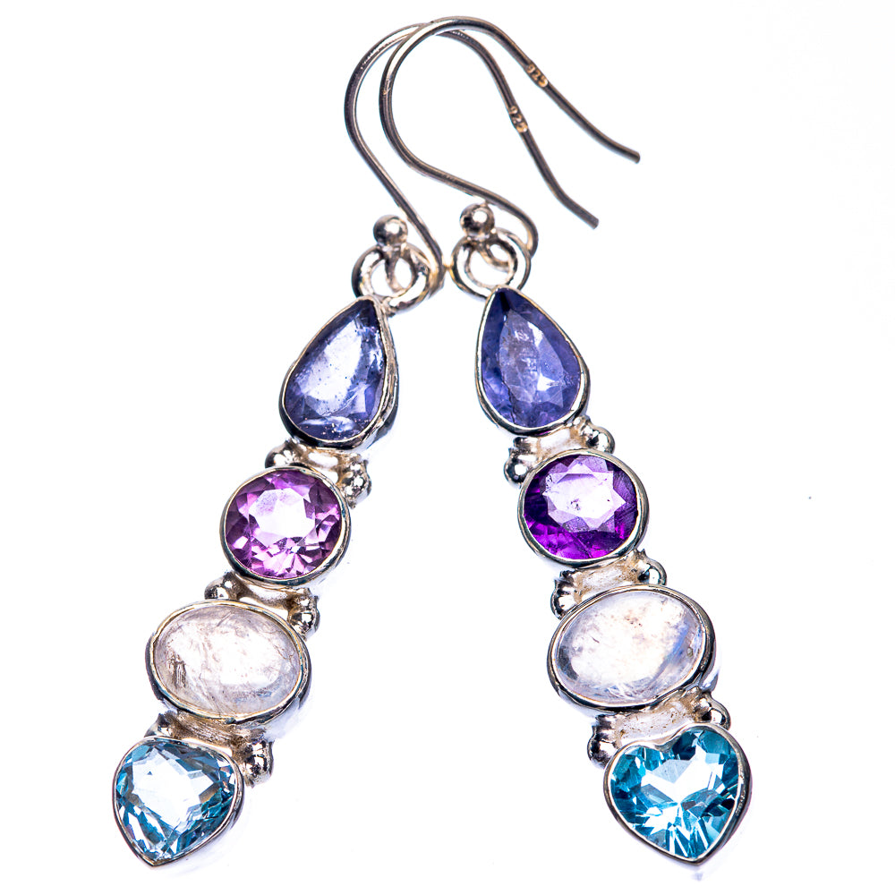 Rainbow Moonstone, Tanzanite, Amethyst, Blue Topaz Earrings 1 7/8" (925 Sterling Silver) E432470
