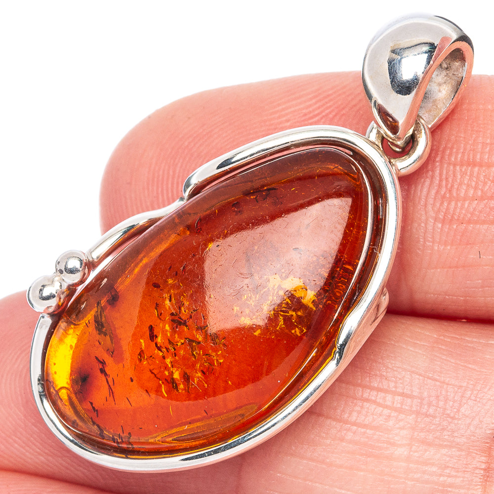 Anasilvercos Baltic Amber Pendant 1 1/2" (925 Sterlnig Silver)