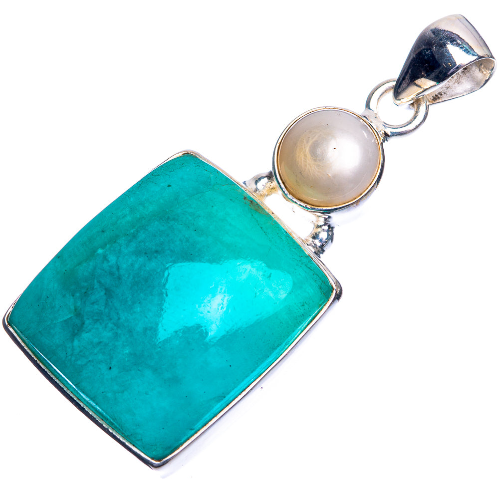 Peruvian Amazonite, Cultured Pearl Pendant 1 3/4" (925 Sterling Silver) P39189