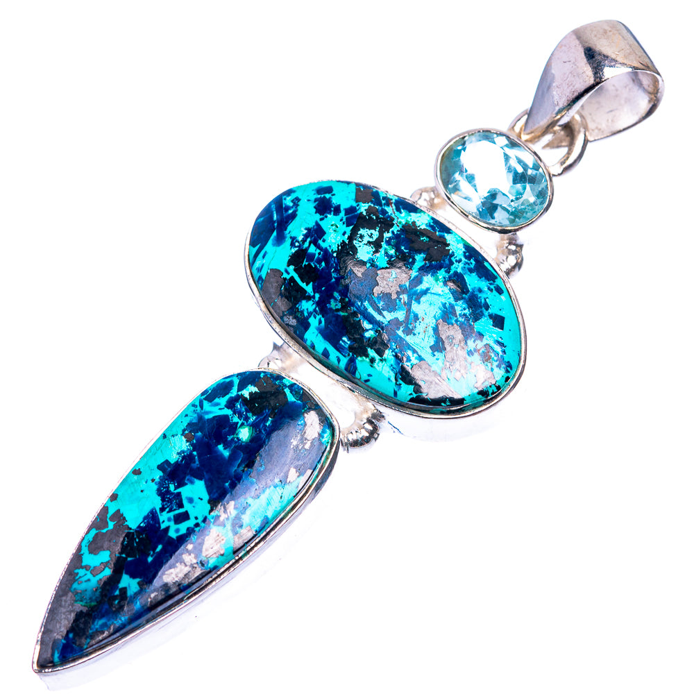 Azurite, Blue Topaz Pendant 2 1/8" (925 Sterling Silver) P38922