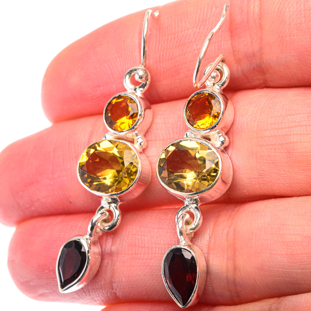 Citrine, Garnet Earrings 1 7/8" (925 Sterling Silver) EARR432132
