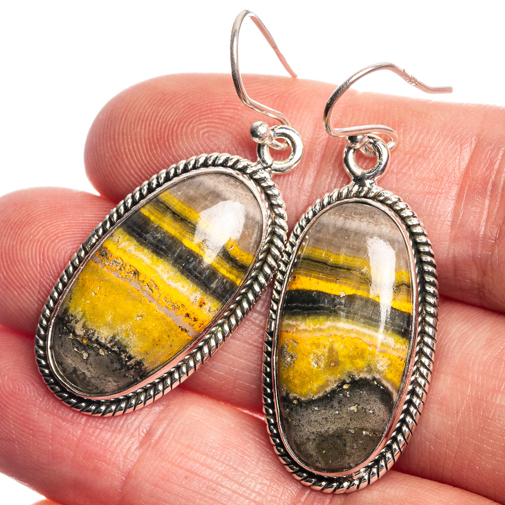 Bumble Bee Jasper 925 Sterling Silver Earrings 1 3/4"