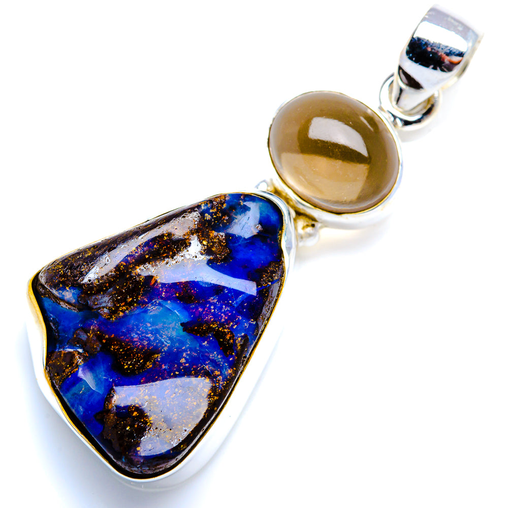 Boulder Opal, Smoky Quartz 925 Sterling Silver Pendant 1 3/4" (925 Sterling Silver) PD38413