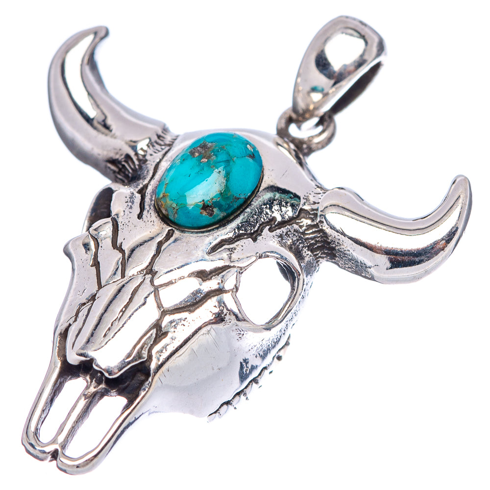 Mojave Turquoise Cow Skull Pendant 1 1/4" (.925 Sterling Silver)