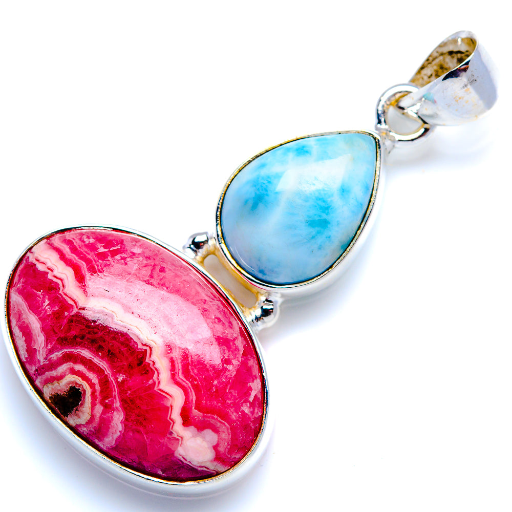 Rhodochrosite, Larimar 925 Sterling Silver Pendant 1 3/4" (925 Sterling Silver) PD38308