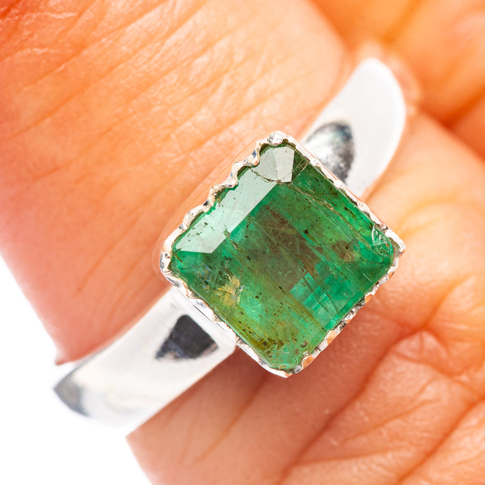 Rare Premium Faceted Zambian Emerald Ring Size 6 (.925 Sterling Silver)