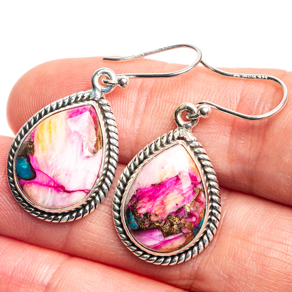 Kingman Pink Dahlia Turquoise Earrings 1 1/2" (925 Sterling Silver) E432745