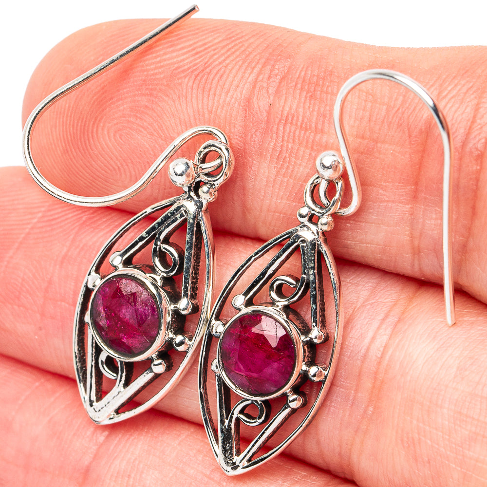 Red Sillimanite Earrings 1 1/2" (925 Sterling Silver) E3128