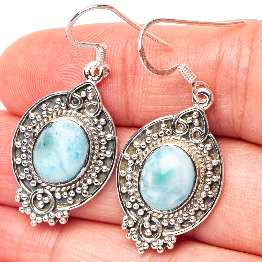 Premium Larimar Earrings 1 5/8" (925 Sterling Silver) E2713