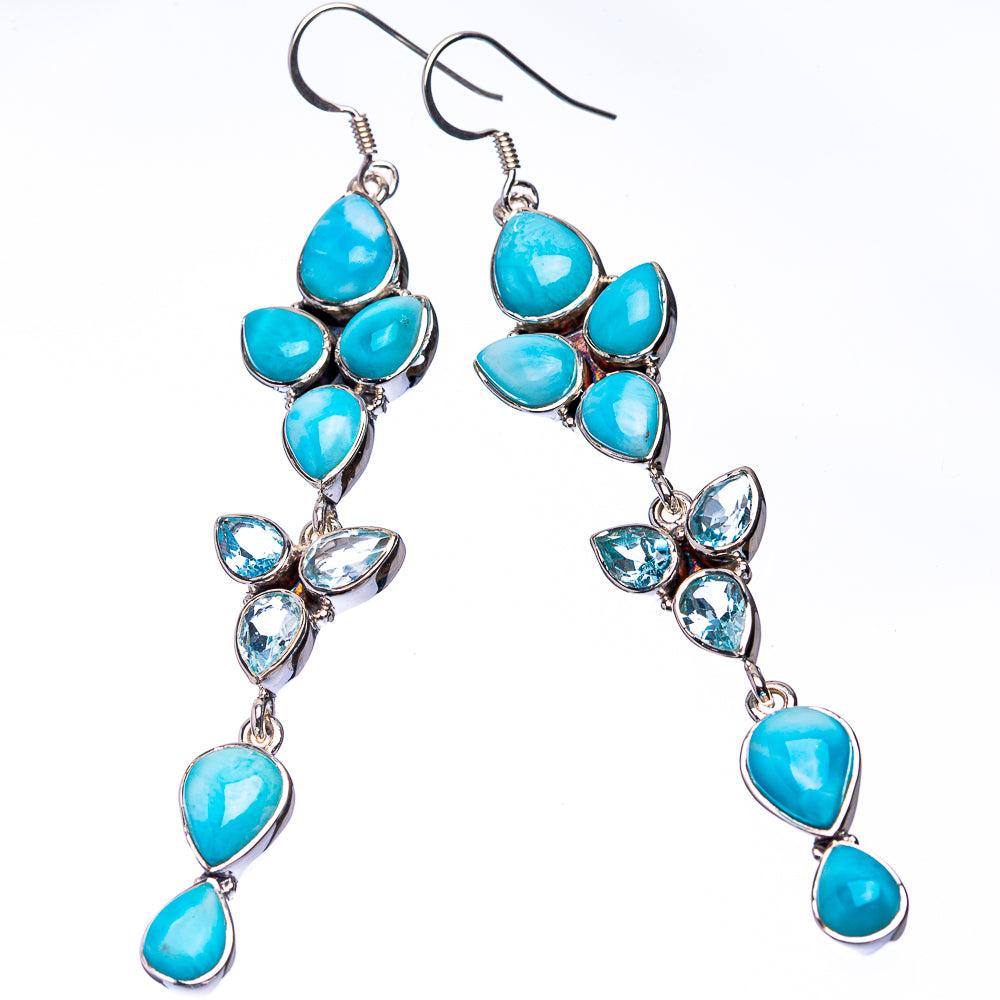 Signature Larimar, Blue Topaz Earrings 3 3/8" (925 Sterling Silver) E432342