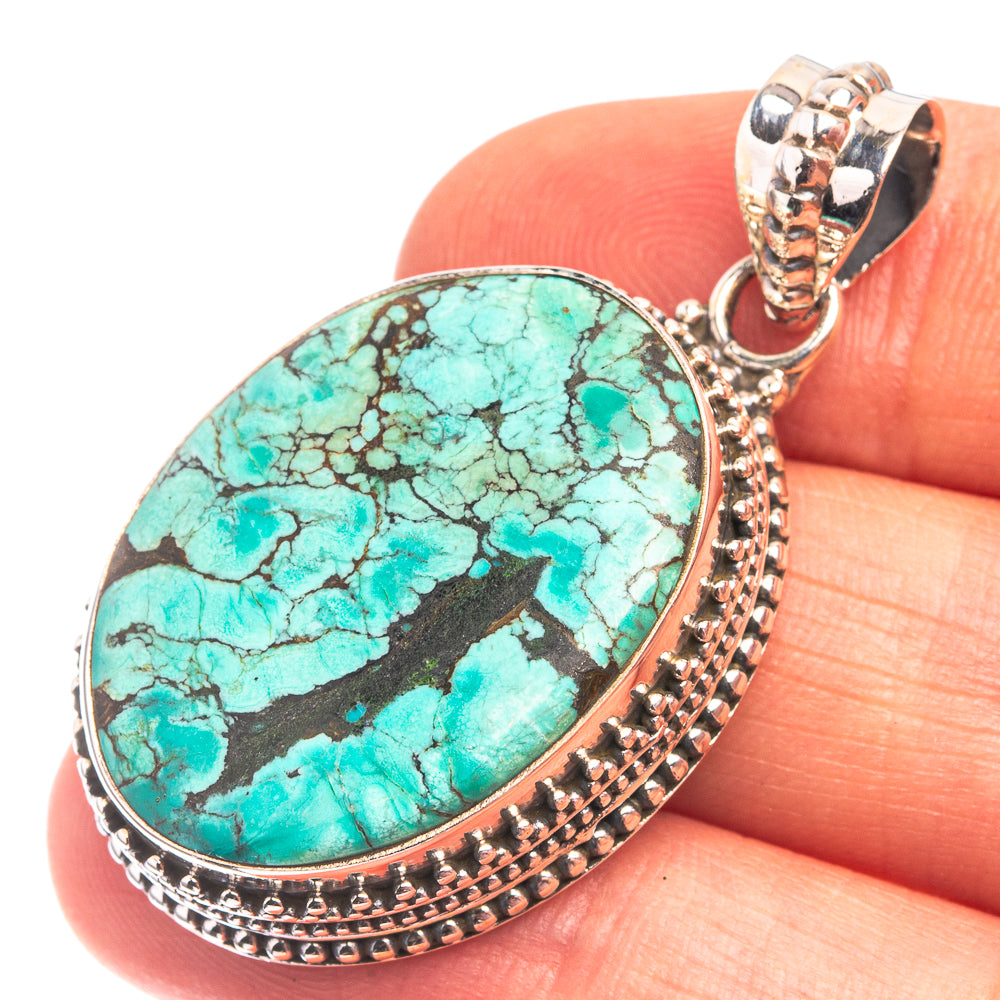Tibetan Turquoise Pendant 1 3/4" (925 Sterling Silver) P38836