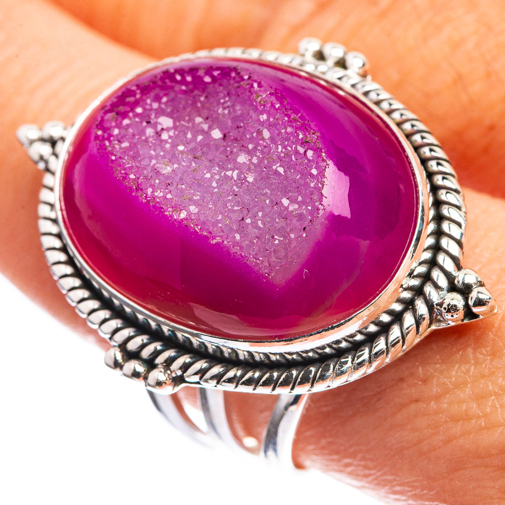 Large Pink Quartz Druzy Ring Size 9.75 (925 Sterling Silver) R143017
