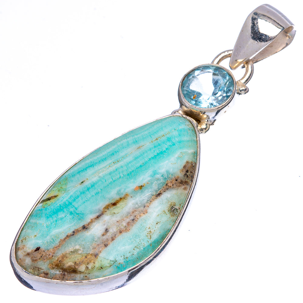 Blue Aragonite, Blue Topaz Pendant 2 1/8" (925 Sterling Silver) P43513