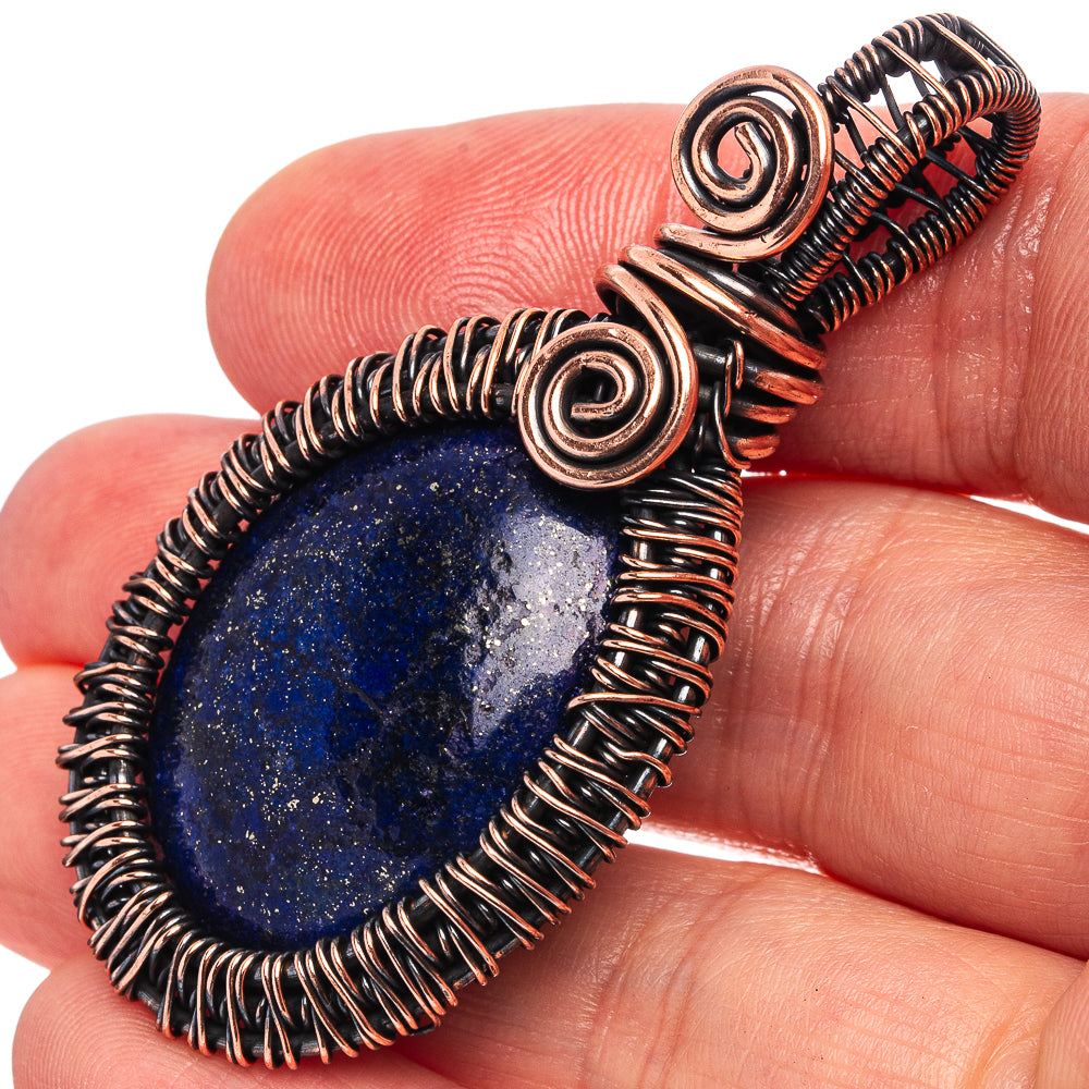 Lapis Lazuli Wire Wrap Pendant 2 1/4" (Oxidized Copper)