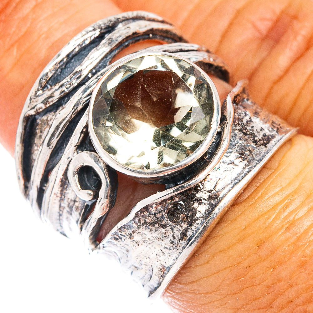 (Classic Series) Green Amethyst Ring Size 6.5 (.925 Sterling Silver)