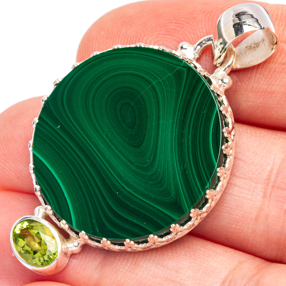 Malachite, Peridot 925 Sterling Silver Pendant 1 3/4" (925 Sterling Silver) P43593