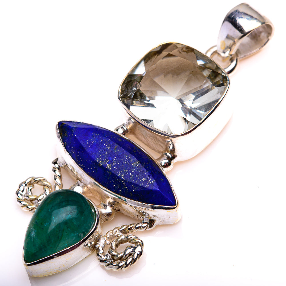 Lapis Lazuli, White Quartz, Blue Fluorite Pendant 1 7/8" (925 Sterling Silver) PD38583