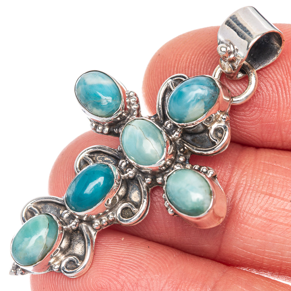 Larimar Cross Pendant 1 3/4" (925 Sterling Silver) P40814