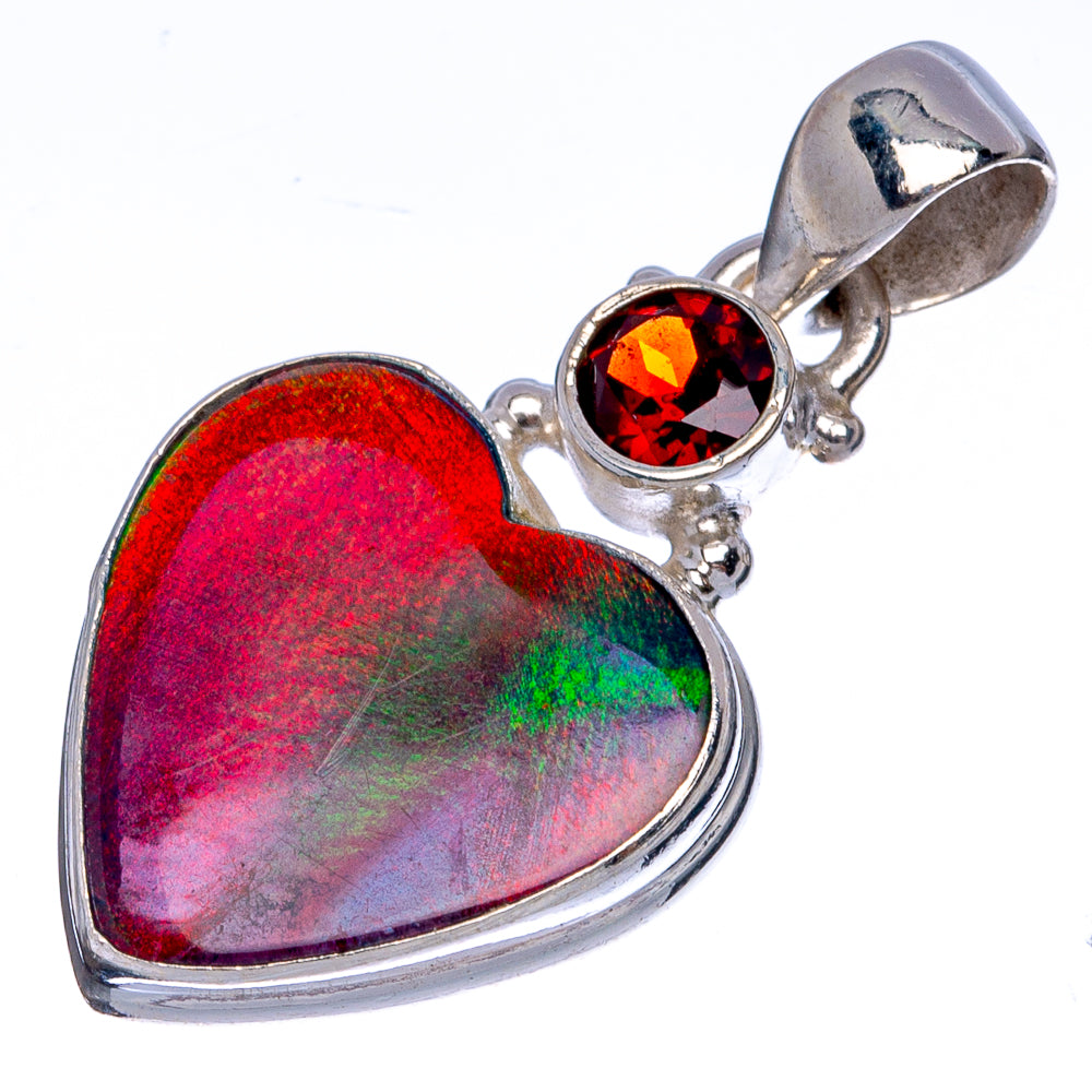 Aura Opal Heart, Garnet Pendant 1 1/4" (925 Sterling Silver) P40307