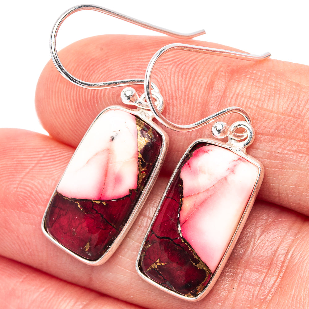 Red Dahlia Mohave Turquoise Earrings 1 1/4" (.925 Sterling Silver)