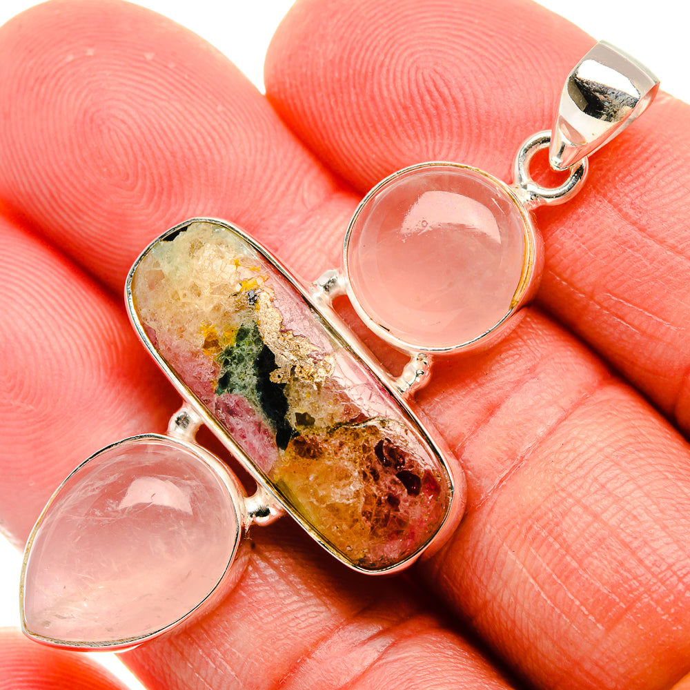 Rose Quartz, Tourmaline Pendant 2 1/4" (925 Sterling Silver) PD37941