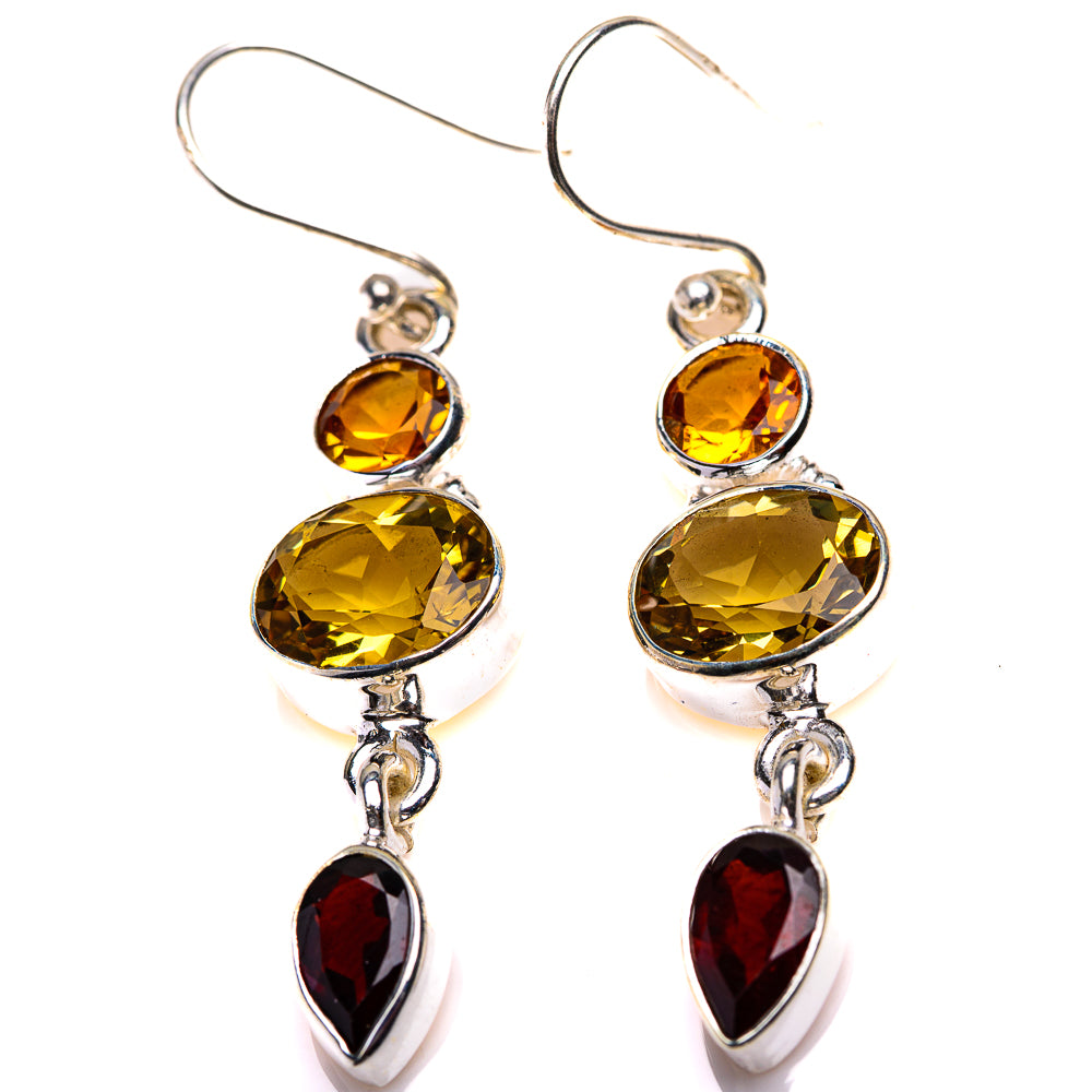 Citrine, Garnet Earrings 1 7/8" (925 Sterling Silver) EARR432132