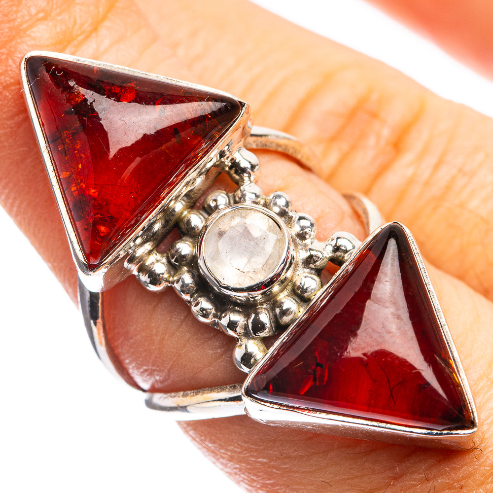 Large Baltic Amber, Rainbow Moonstone Ring Size 6.75 (925 Sterling Silver) R143199