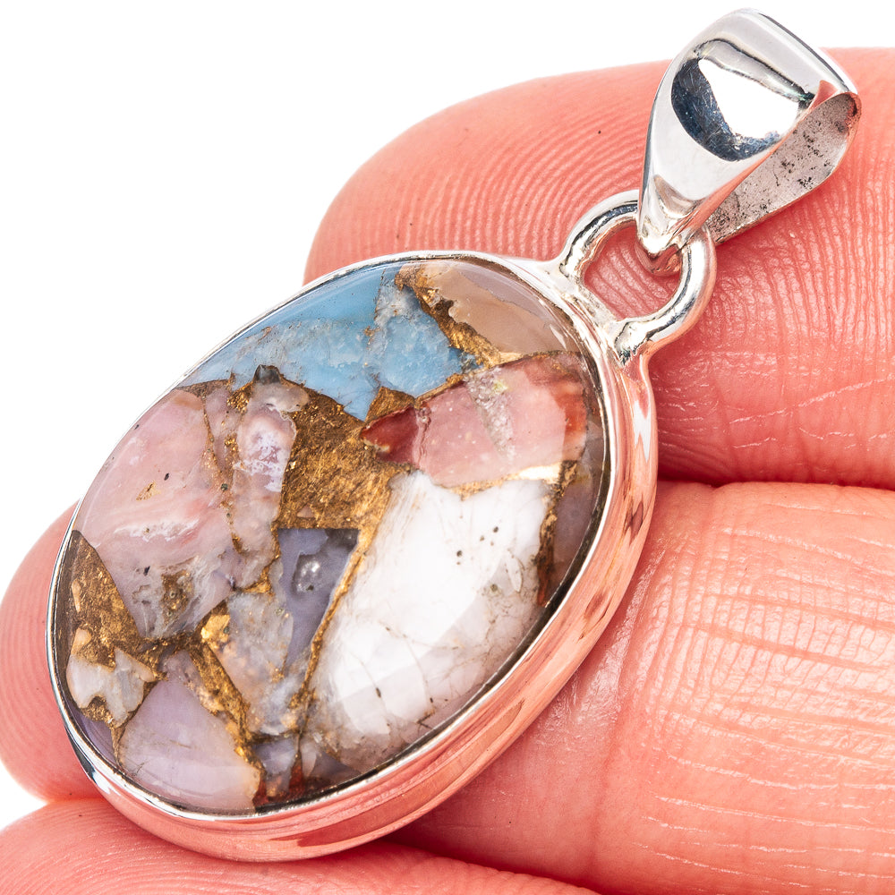 Pink Opal In Kyanite Pendant 1 3/8" (925 Sterling Silver) P42438