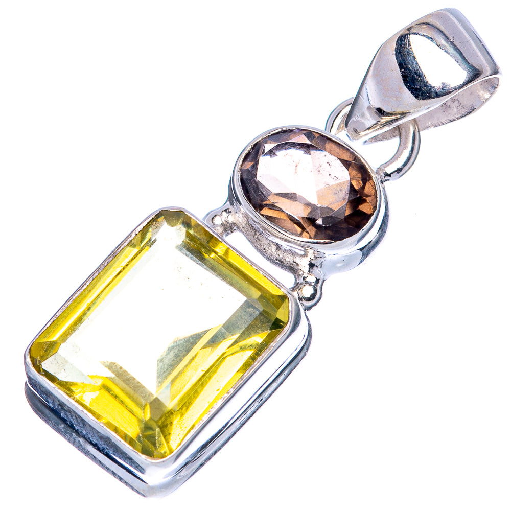 Lemon Quartz, Smoky Quartz Pendant 1 1/4" (925 Sterling Silver) P42051