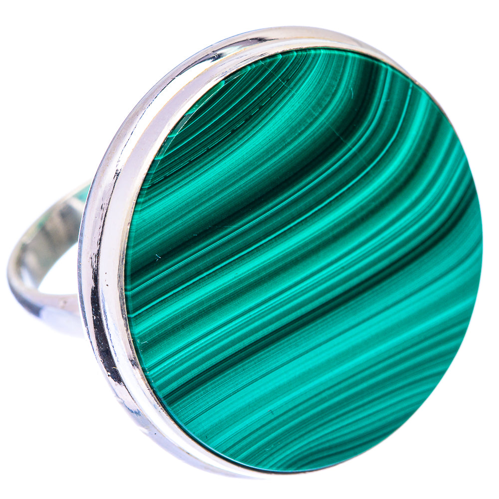Large Malachite Coin Ring Size 8.5 (925 Sterling Silver) R140783