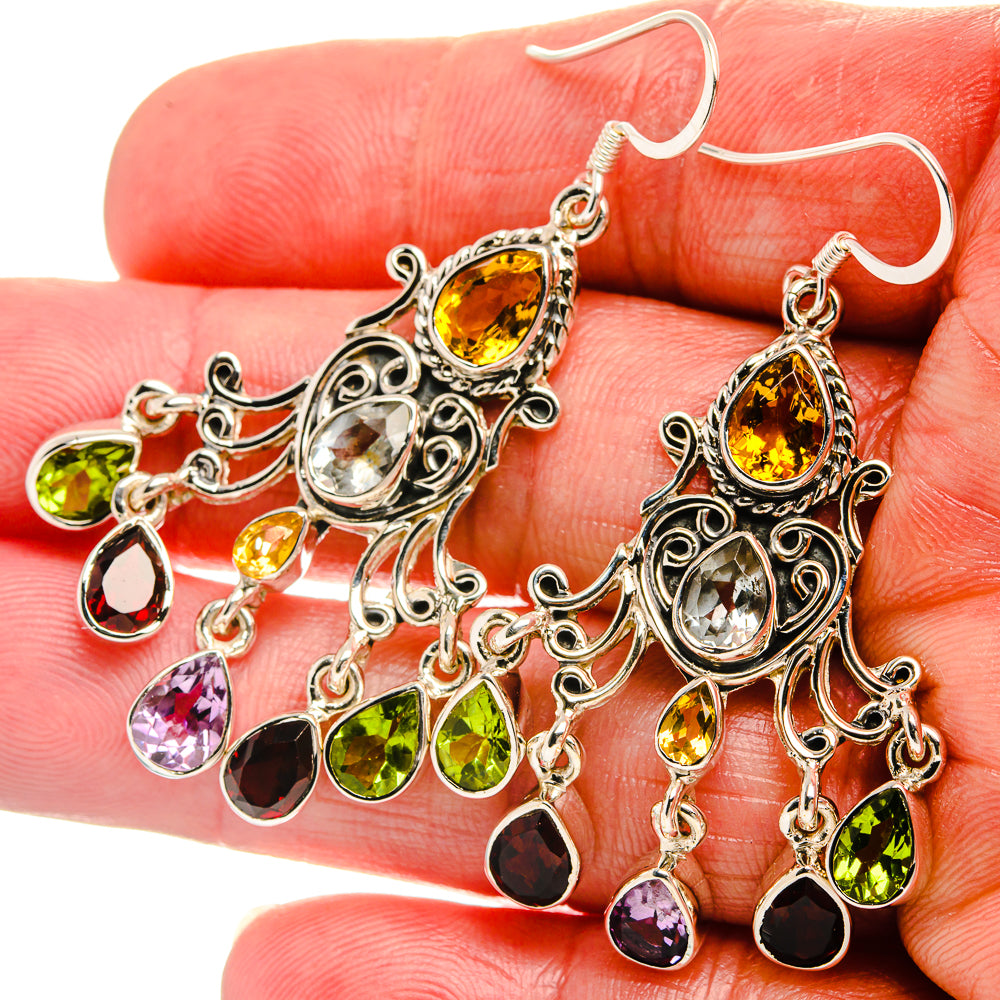 Citrine, Garnet, Amethyst, Peridot 925 Sterling Silver Earrings 2 1/4" (925 Sterling Silver) EARR431955