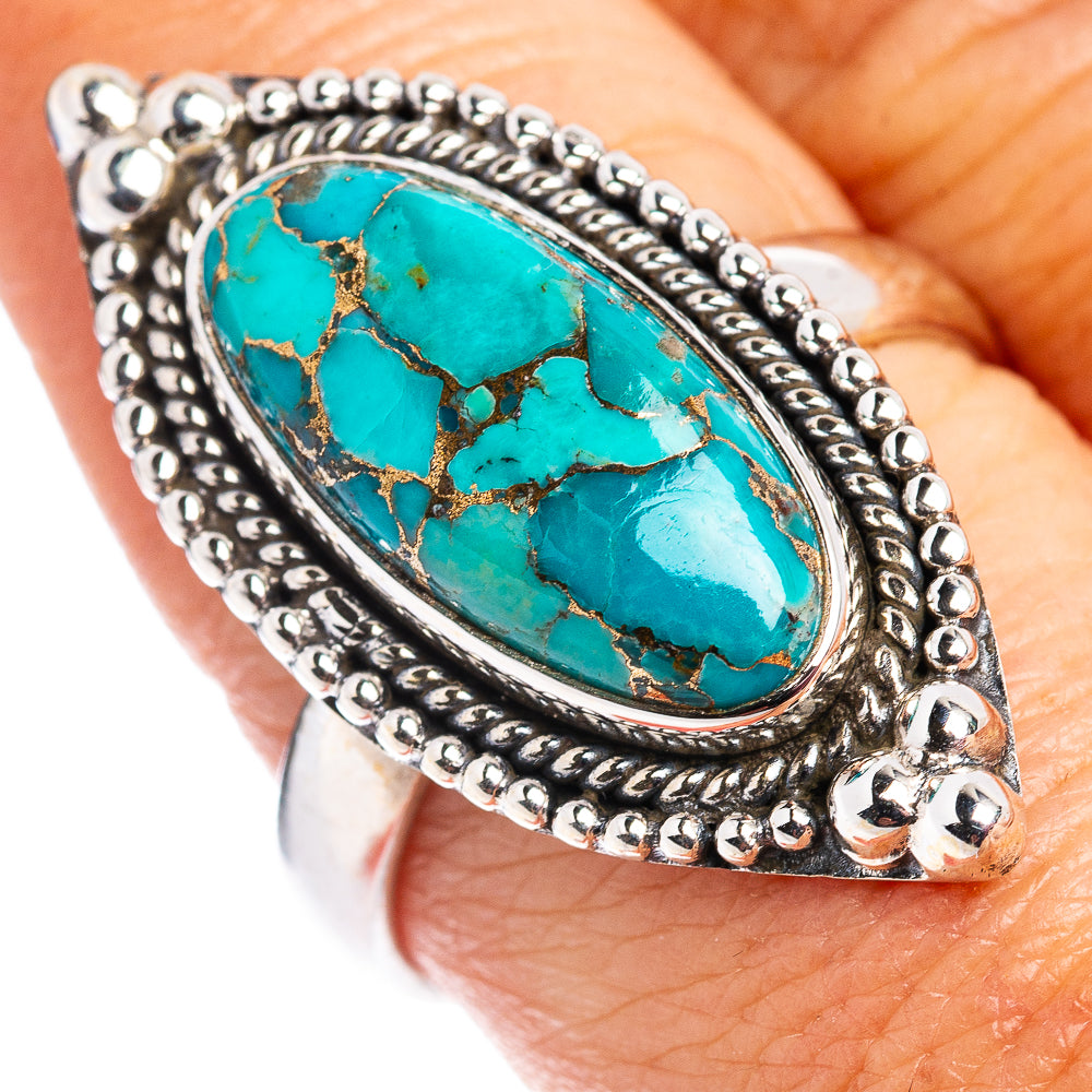 Blue Copper Turquoise Ring Size 8.5 (.925 Sterling Silver)