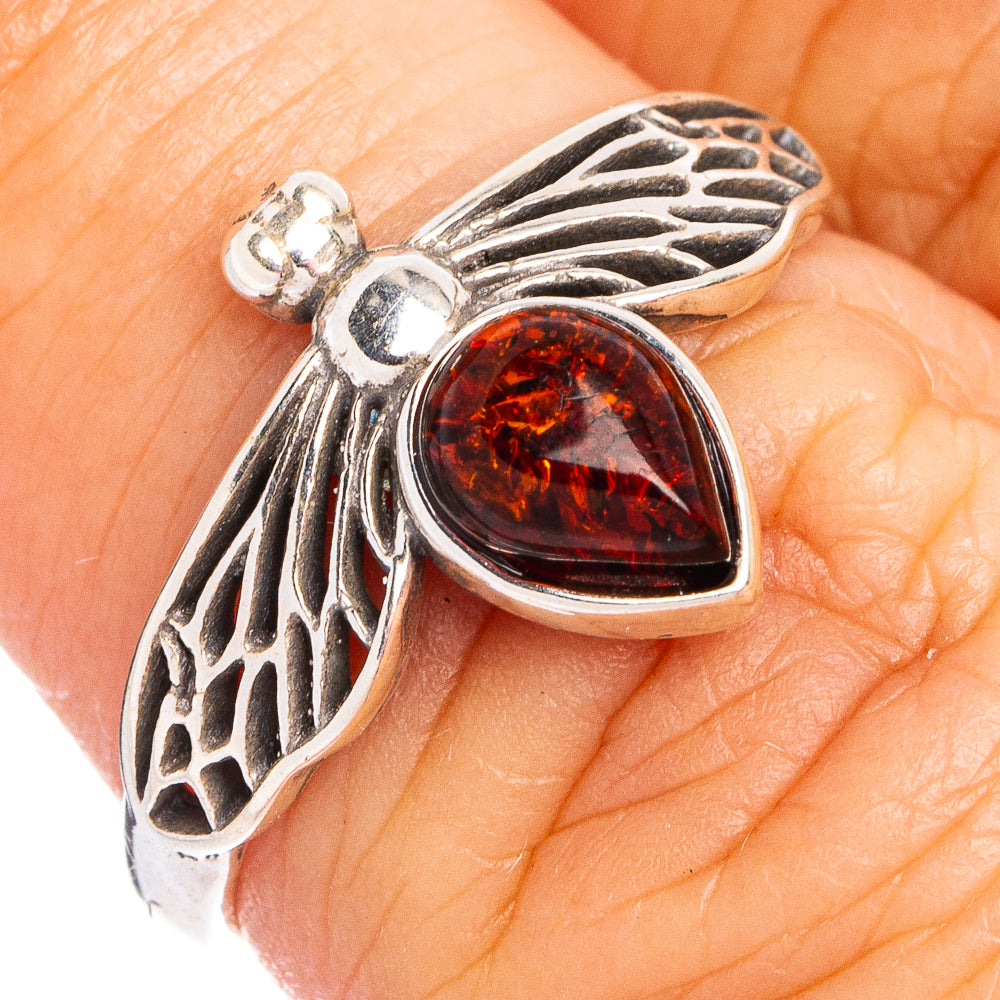 Baltic Amber Honey Bee Ring Size 6.75 (.925 Sterling Silver)