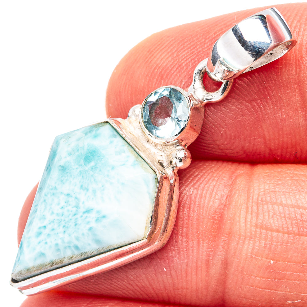 Rare Larimar, Blue Topaz Pendant 1 5/8" (.925 Sterling Silver)