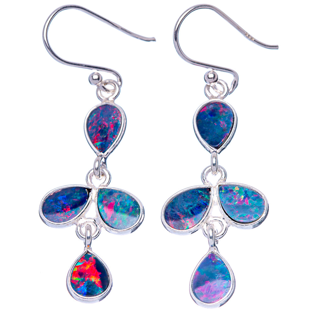 Rare Doublet Opal Earrings 1 3/4" (925 Sterling Silver) E1659