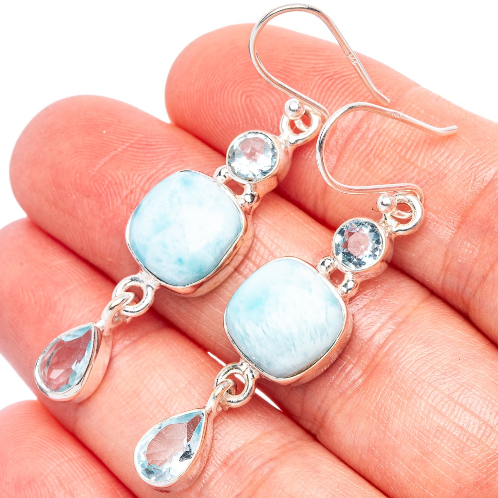 Larimar, Blue Topaz Earrings 1 7/8" (925 Sterling Silver) E1705