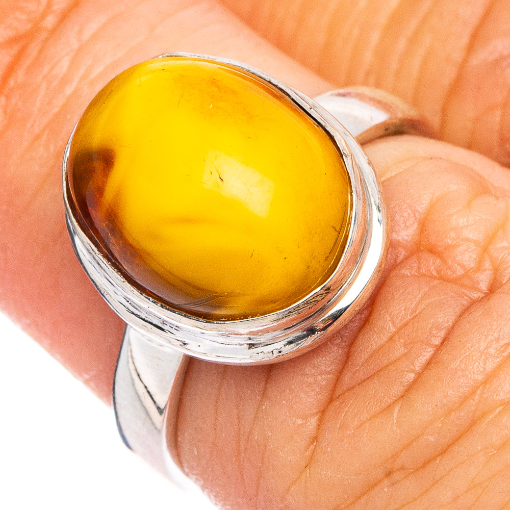 Bone Amber Ring Size 5.75 (.925 Sterling Silver)