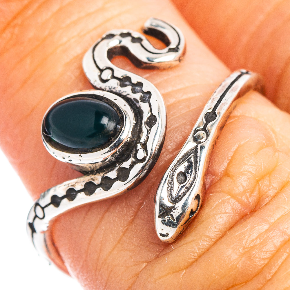 Green Onyx Snake Dainty Ring Size 5 Adjustable (.925 Sterling Silver)
