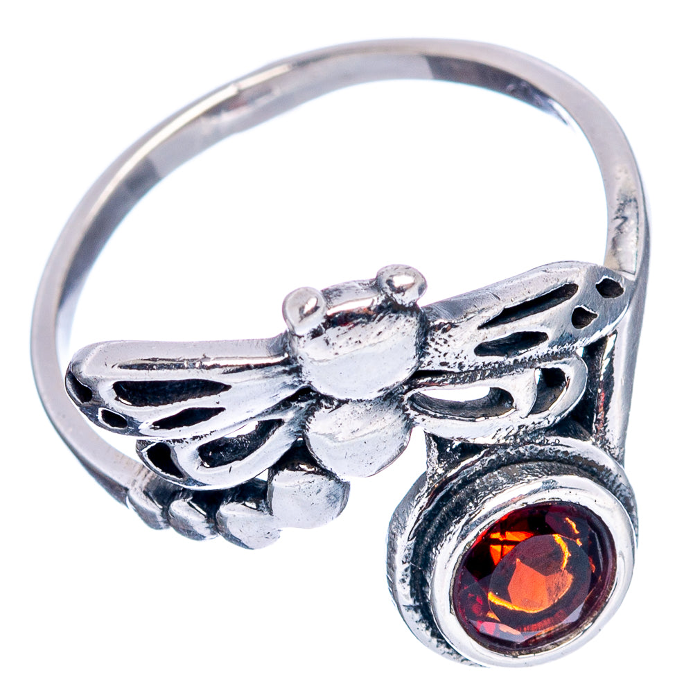 Garnet Dragonfly Dainty Ring Size 7.25 (.925 Sterling Silver)