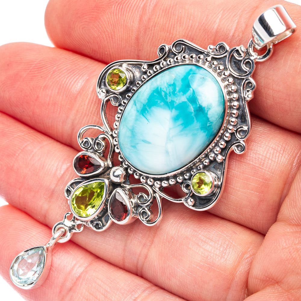 Signature Larimar, Peridot, Garnet, Blue Topaz Pendant 2 5/8" (925 Sterling Silver) P44656