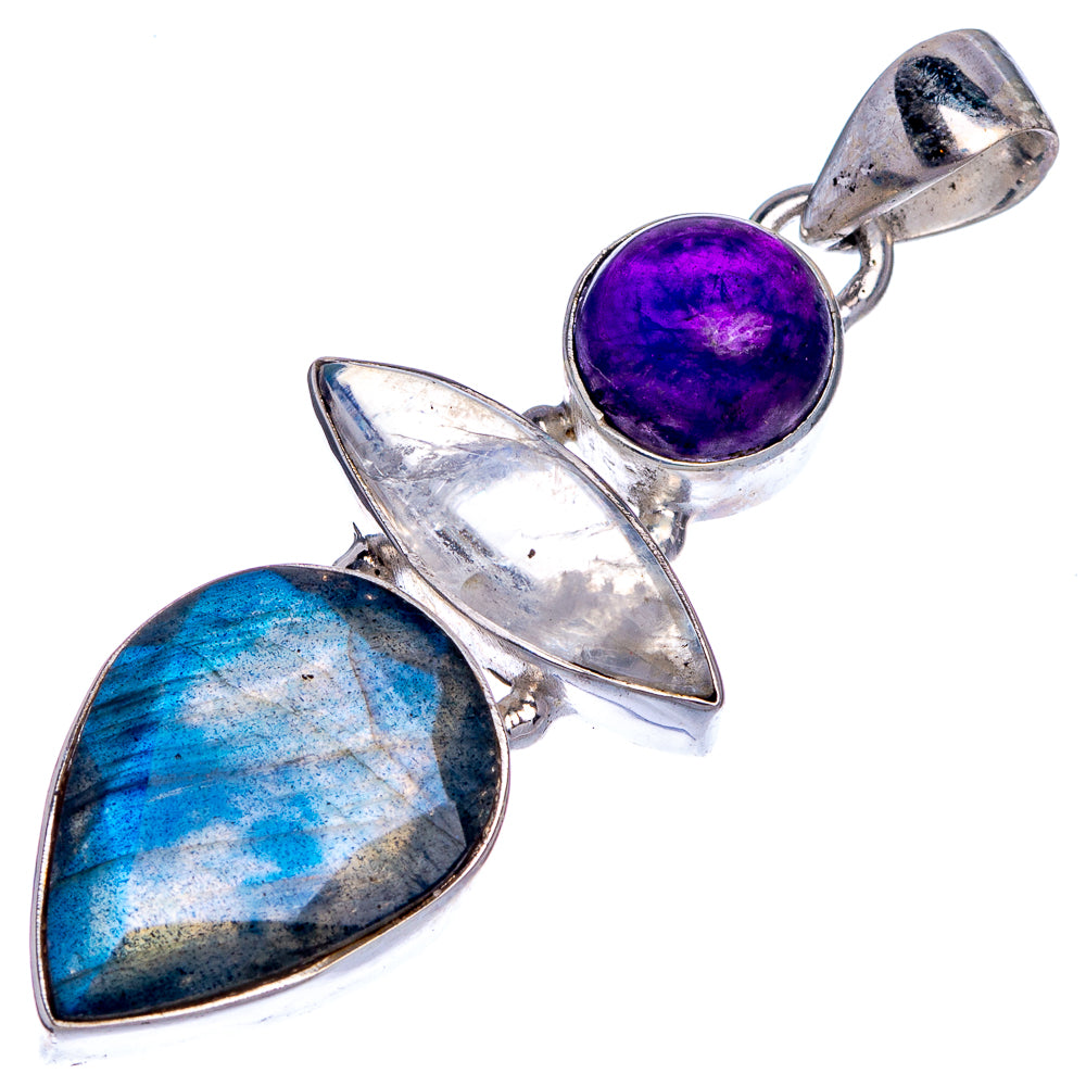 Labradorite, Rainbow Moonstone, Amethyst Pendant 1 7/8" (925 Sterling Silver) P39838
