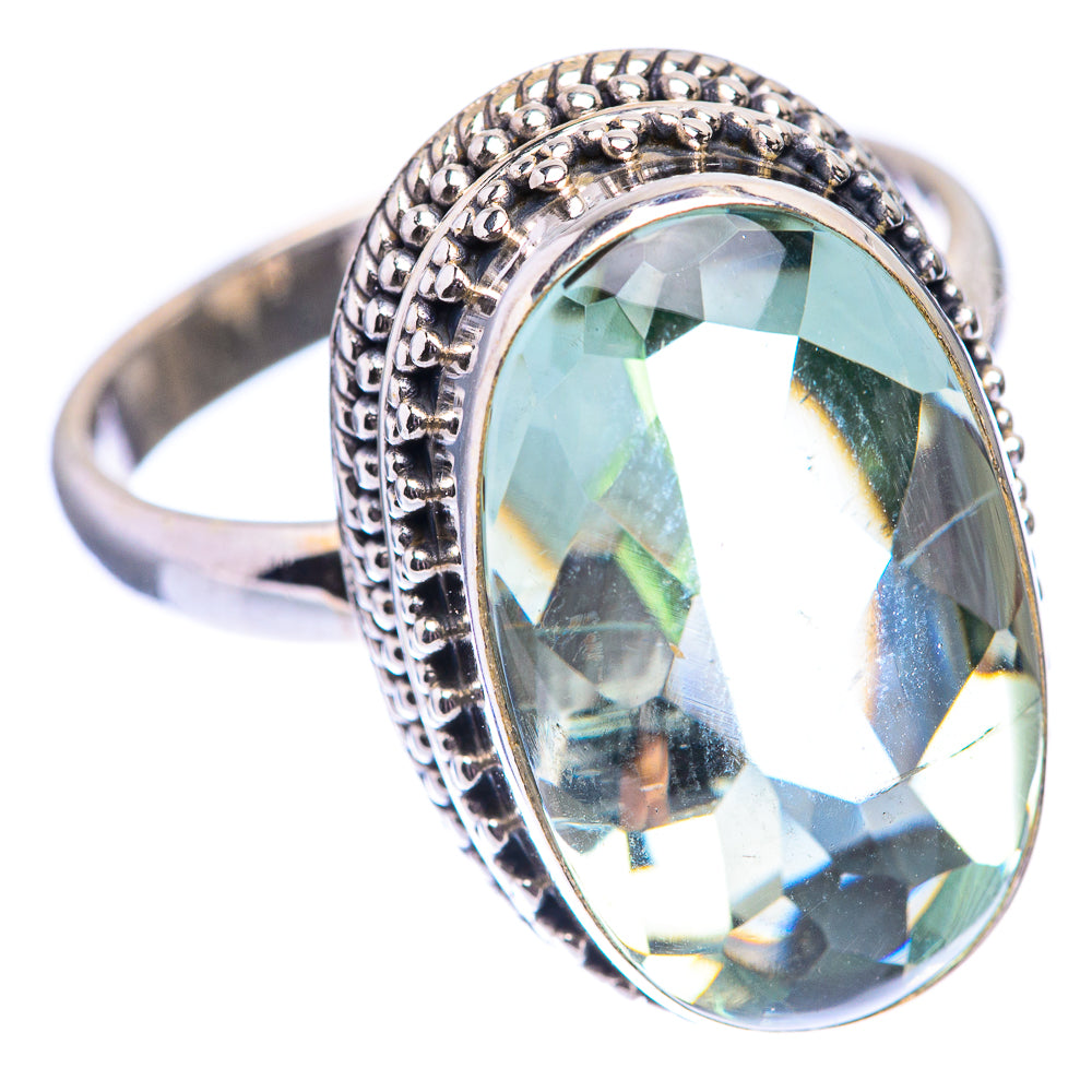 Faceted Green Amethyst Ring Size 11 (925 Sterling Silver) R140612