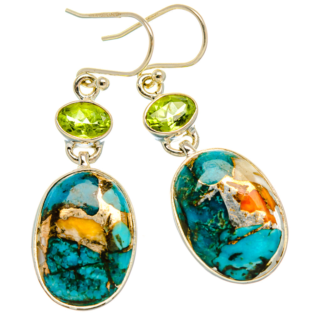 Spiny Oyster Turquoise, Peridot Earrings 1 3/4" (925 Sterling Silver) EARR431998