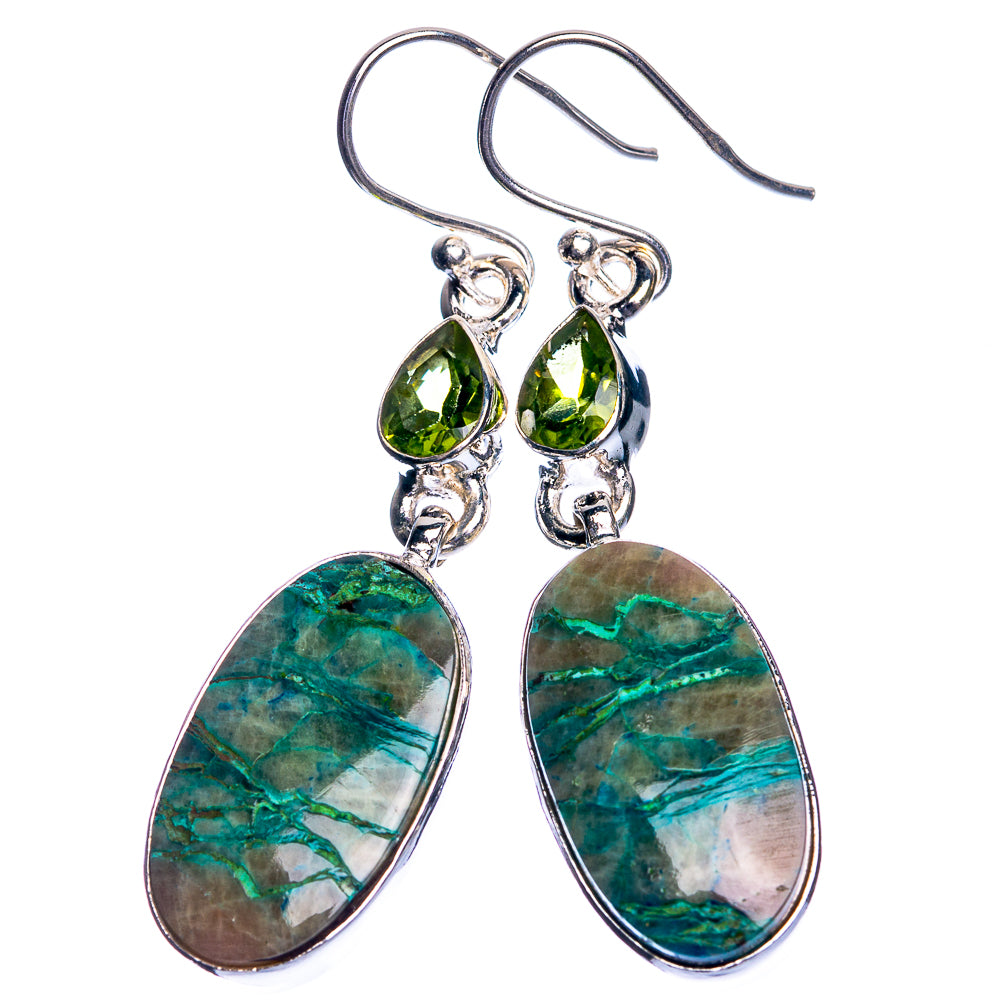 Chrysocolla, Peridot 925 Sterling Silver Earrings 1 7/8"