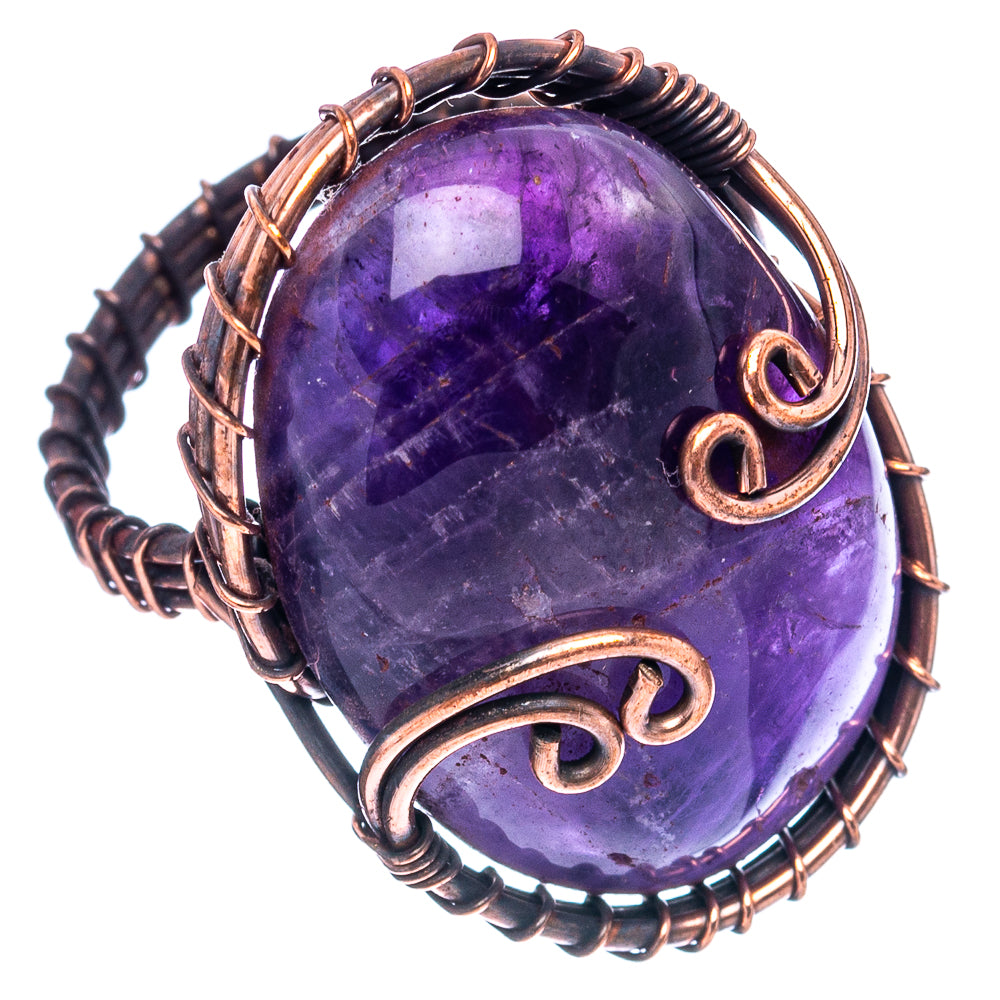 Amethyst Wire Wrap Ring Size 7.5 (Oxidized Copper)