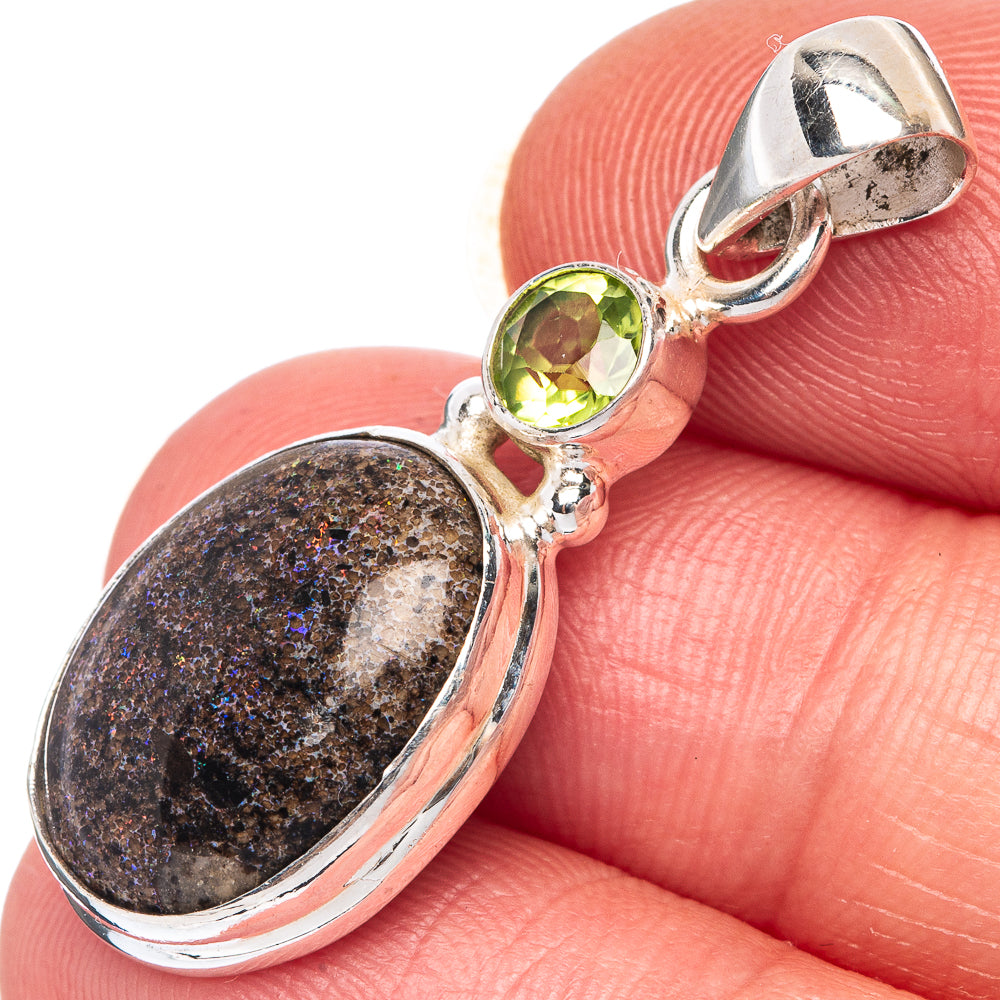 Rare Andamooka Opal, Peridot Pendant 1 3/8" (925 Sterling Silver) P39957
