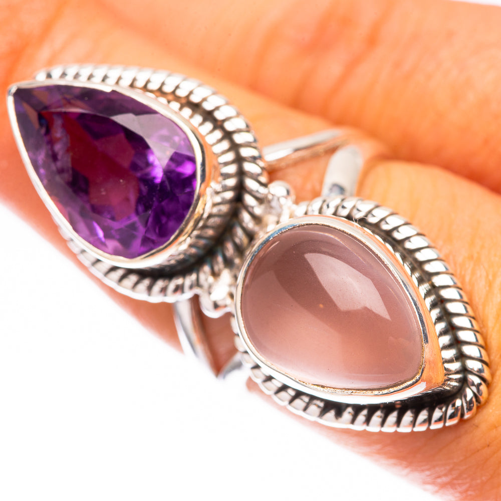 Large Rose Quartz, Amethyst 925 Sterling Silver Ring Size 7.25 (925 Sterling Silver) RING140471
